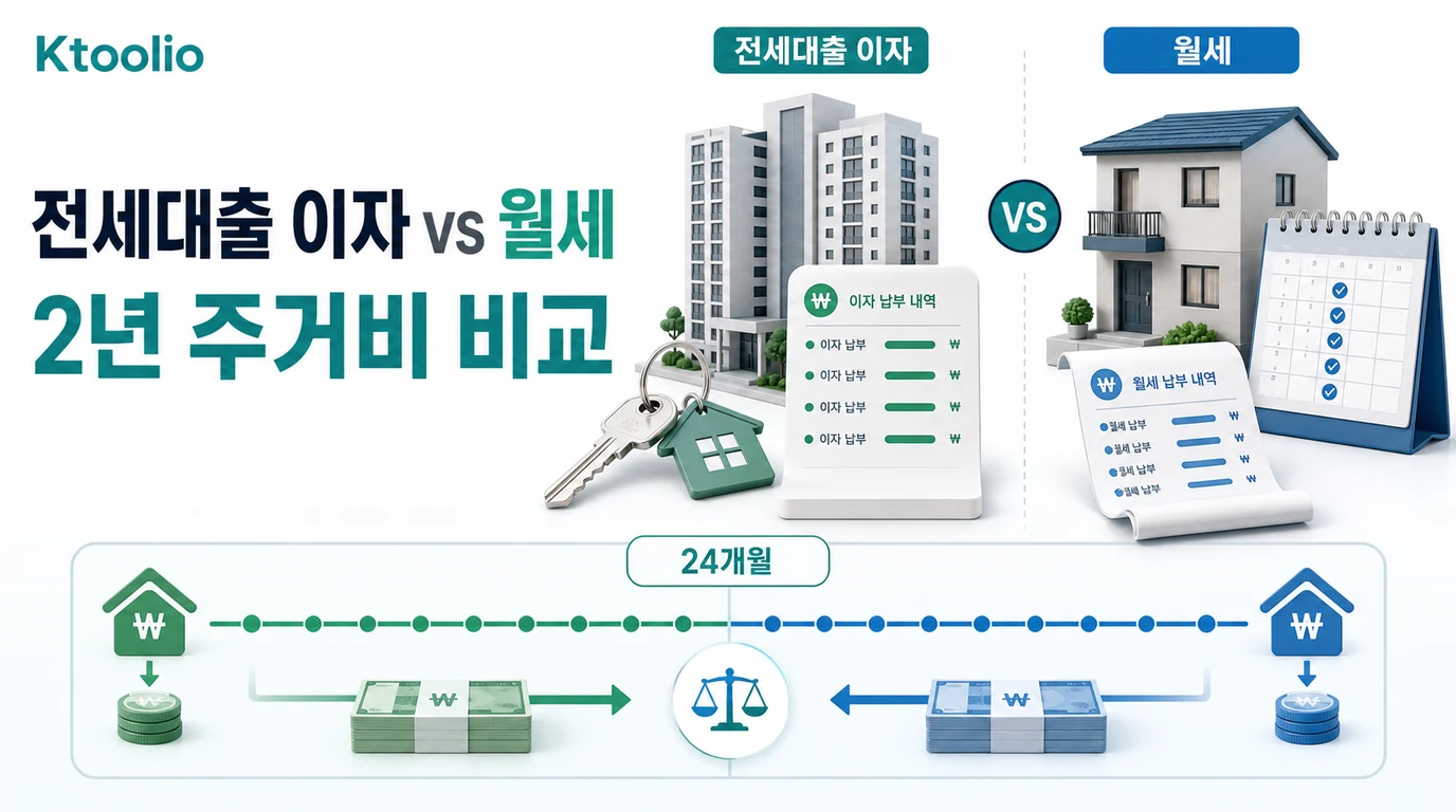전세대출 이자와 월세를 2년 현금흐름 기준으로 비교한 Ktoolio 인사이트 썸네일