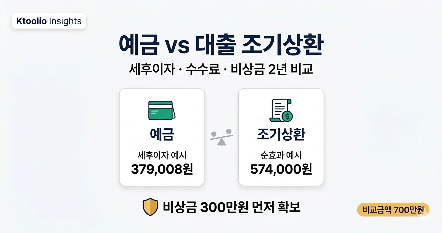 여유자금의 예금 세후이자와 대출 조기상환 순효과를 비교한 Ktoolio 인사이트 썸네일