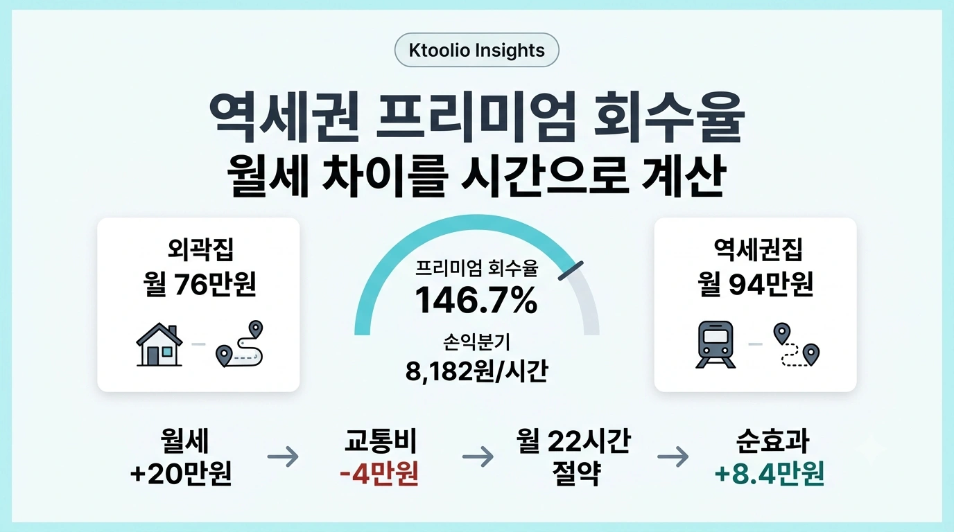 역세권 월세 프리미엄과 출퇴근 시간 절약의 회수율을 계산하는 Ktoolio 인사이트 썸네일